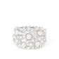 Paparazzi Accessories Gatsbys Girl - White Pearl Rings an explosion of dainty white rhinestones and bubbly white pearls are encrusted across the front of a thick silver band, creating a glamorous centerpiece atop the finger. Features a stretchy band for a flexible fit.
