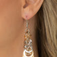 Paparazzi Accessories - Closed Circuit - Multi Earrings a cluster of flat gold and silver rings in graduating sizes are linked along a silver chain creating an intensely industrial chandelier. Earring attaches to a standard fishhook fitting.  Sold as one pair of earrings.