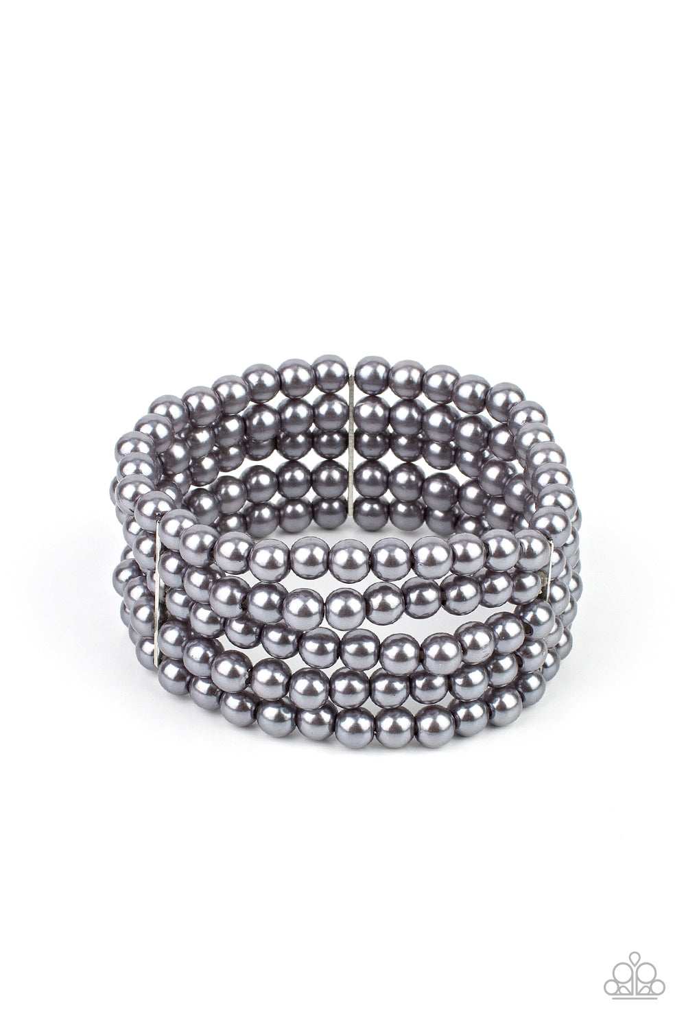 A Pearly Affair - Silver Grey Pearl Stretch Bracelets stacked layers of luminous grey pearl-like beads are threaded along stretchy bands creating a subtly indulgent allure around the wrist.  Sold as one individual bracelet.  Paparazzi Jewelry is lead and nickel free so it's perfect for sensitive skin too!