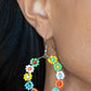 Festively Flower Child - Multi Hoop Earrings dotted with mismatched multicolored beaded centers, a dainty collection of multicolored seed beaded floral frames are threaded along a wire hoop for a fabulous floral fashion. Earring attaches to a standard fishhook fitting.  Sold as one pair of earrings.  Paparazzi Jewelry is lead and nickel free so it's perfect for sensitive skin too!