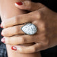 Paparazzi Stormy Sunrise - White Stone Ring a generous polished white stone infused with black flecks is encased in a simple silver teardrop frame resulting in a seasonal finish atop the finger. Features a stretchy band for a flexible fit.  Sold as one individual ring.