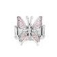 Blinged Out Butterfly - Pink Rhinestone Rings glittery sections of pink rhinestones delicately encrust the decorative wings of a silver butterfly, creating a whimsically fluttering centerpiece atop the finger. Features a stretchy band for a flexible fit.  Sold as one individual ring.