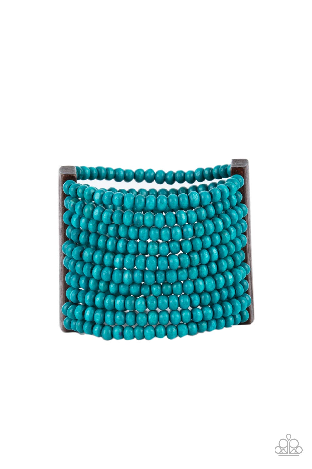 Paparazzi Waikiki Wonderland - Blue Wood Bracelets held together with brown wooden rectangular frames, rows of refreshing blue wooden beads are threaded along stretchy bands around the wrist for a whimsically layered look.  Sold as one individual bracelet.