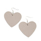 Country Crush - Silver Leather Heart Earringsban Ultimate Gray leather heart frame swings from the ear for a flirtatiously neutral pop of color. Earring attaches to a standard fishhook fitting.  Sold as one pair of earrings.  Paparazzi Jewelry is lead and nickel free so it's perfect for sensitive skin too!