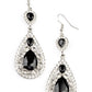 Posh Pageantry - Black Rhinestone LOP Earrings three teardrop black rhinestones adorn white rhinestone encrusted silver frames that link into an elegant teardrop lure for a flawless fashion. Earring attaches to a standard fishhook fitting.  Sold as one pair of earrings.