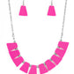 Vivaciously Versatile - Pink Acrylic Frame Necklaces - Paparazzi Accessories Flared Fuchsia Fedora acrylic frames alternate with dainty silver beads along an invisible wire below the collar, creating a flamboyant fringe. Features an adjustable clasp closure. Sold as one individual necklace. Includes one pair of matching earrings.