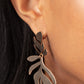 Palm Picnic - Gold Leafy Earrings a flat and leafy gold frame swings from the bottom of a matching fitting, creating a trendy seasonal lure. Earring attaches to a standard post fitting.  Sold as one pair of post earrings.
