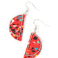 Paparazzi Accessories - Flashdance Fashionista - Red Earrings a faux stone semicircle disc, flecked with red and multicolored terrazzo accents, is outlined with a dainty silver half-moon frame swaying in front for a flashy fad-inspired fashion. Earring attaches to a standard fishhook fitting.  Sold as one pair of earrings.