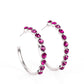 Photo Finish - Pink Rhinestone Hoop Earrings the front of a bold silver hoop is encrusted in flamboyant Fuchsia Fedora rhinestones, creating a glamorous pop of sparkle. Earring attaches to a standard post fitting. Hoop measures approximately 1 3/4" in diameter.  Sold as one pair of hoop earrings.