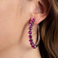 Photo Finish - Pink Rhinestone Hoop Earrings the front of a bold silver hoop is encrusted in flamboyant Fuchsia Fedora rhinestones, creating a glamorous pop of sparkle. Earring attaches to a standard post fitting. Hoop measures approximately 1 3/4" in diameter.  Sold as one pair of hoop earrings.
