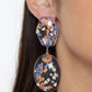 Paparazzi Accessories Flaky Fashion -Orange Earrings featuring multicolored confetti-like flakes, a clear acrylic oval frame swings from the bottom of a matching hexagonal frame, creating a bubbly lure. Earring attaches to a standard post fitting.  Sold as one pair of post earrings.  Paparazzi Jewelry is lead and nickel free so it's perfect for sensitive skin too!