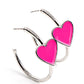 Kiss Up - Pink Heart Hoop Hearrings a charming Fuchsia Fedora heart adorns the front of a classic silver hoop resulting in a whimsical fashion. Earring attaches to a standard post fitting. Hoop measures approximately 1 1/4" in diameter.  Sold as one pair of hoop earrings.  Paparazzi Jewelry is lead and nickel free so it's perfect for sensitive skin too!