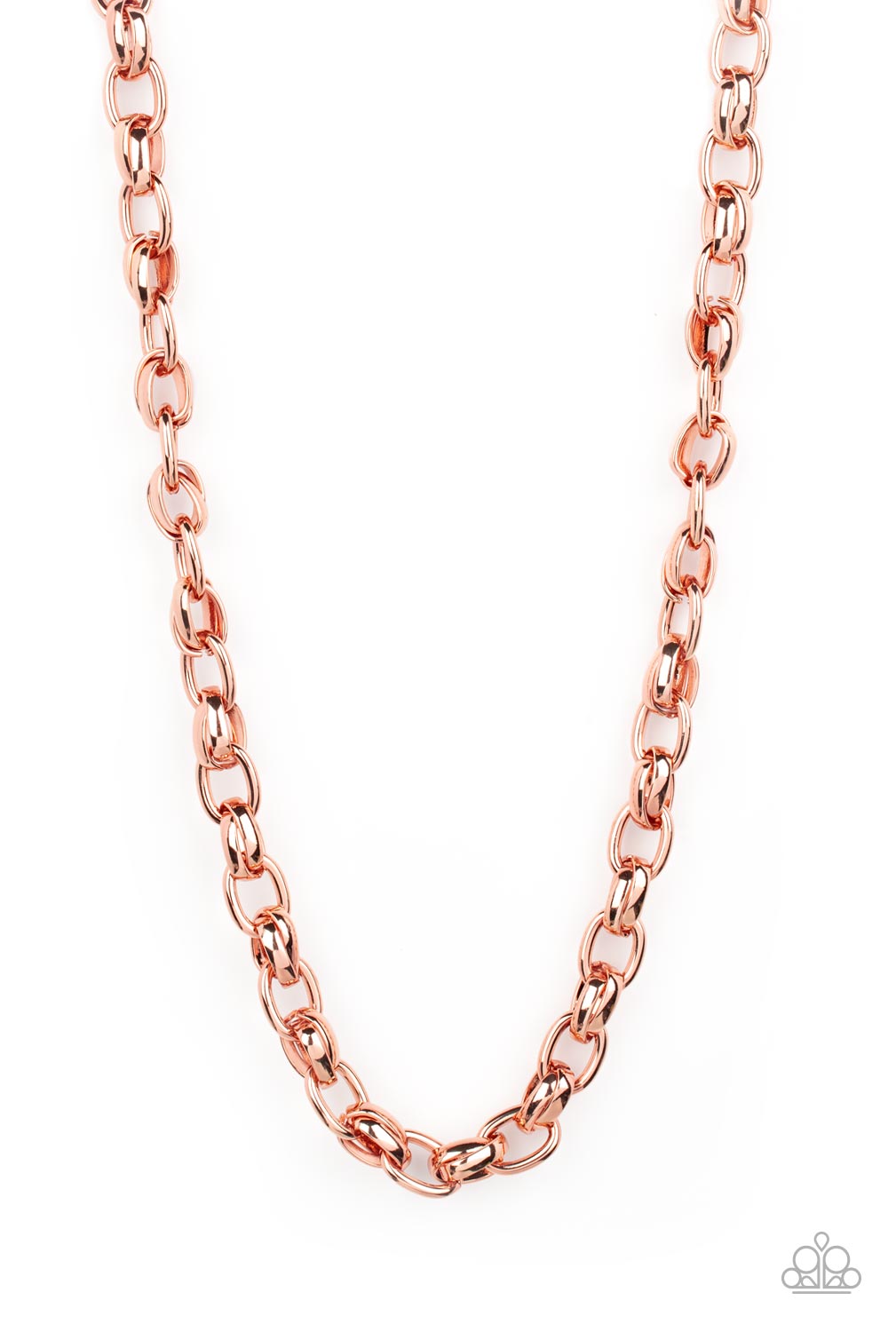 Rookie of the Year - Copper Link Necklaces a chunky collection of bold shiny copper links interlock across the chest, creating an intense industrial centerpiece. Features an adjustable clasp closure.  Sold as one individual necklace.