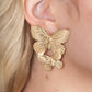 Blushing Butterflies - Gold Textured Earrings Veined with lifelike textures, a pair of golden butterflies flutters from the ear for a whimsical fashion. Earring attaches to a standard post fitting.  Sold as one pair of post earrings.