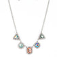 Posh Party Avenue - Multi Rhinestone LOP Necklace featuring triangular, round, and emerald style cuts, an iridescent collection of multicolored rhinestones are bordered in glassy white rhinestones as they delicately link below the collar for a sparkly statement. Features an adjustable clasp closure.  Sold as one individual necklace. Includes one pair of matching earrings.