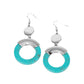 Paparazzi Accessories ENTRADA at Your Own Risk - Blue Earrings capped in a curved silver plate, a refreshing turquoise stone hoop swings from the bottom of a shiny silver disc for an authentic artisan twist. Earring attaches to a standard fishhook fitting.  Sold as one pair of earrings.