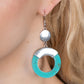 Paparazzi Accessories ENTRADA at Your Own Risk - Blue Earrings capped in a curved silver plate, a refreshing turquoise stone hoop swings from the bottom of a shiny silver disc for an authentic artisan twist. Earring attaches to a standard fishhook fitting.  Sold as one pair of earrings.