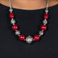 Paparazzi Accessories - Girl Meets Garden - Red Necklaces an oversized collection of wine colored beads and antiqued silver beads wrapped in a whimsical floral motif alternates along an invisible wire below the collar, resulting in a hearty pop of color. Features an adjustable clasp closure.  Sold as one individual necklace. Includes one pair of matching earrings.