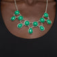Paparazzi Accessories - Very Valley Girl - Green Necklaces a refreshing collection of Leprechaun teardrop beads links to the bottom row of oversized round Leprechaun beads, interlocking into a glamorous pop of color below the collar. Features an adjustable clasp closure.  Sold as one individual necklace. Includes one pair of matching earrings.