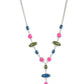 Paparazzi Accessories - Authentically Adventurous - Multi Necklaces encased in sleek silver frames, bubbly Mykonos Blue, Olive Branch, and Fuchsia Fedora oval and round beads link into a colorful display, resulting in a playful extended pendant below the collar. Features an adjustable clasp closure.  Sold as one individual necklace. Includes one pair of matching earrings.