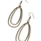 Lend Me Your Lasso - Brass Oval Hoop Earrings - Paparazzi Accessories layered one inside the other, a smooth oval hoop brushed in antiqued brass texture is paired with a rustic frame wrapped in rope-like texture creating an airy, yet rustic design. Earring attaches to a standard fishhook fitting.  Sold as one pair of earrings.