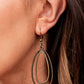 Lend Me Your Lasso - Brass Oval Hoop Earrings - Paparazzi Accessories layered one inside the other, a smooth oval hoop brushed in antiqued brass texture is paired with a rustic frame wrapped in rope-like texture creating an airy, yet rustic design. Earring attaches to a standard fishhook fitting.  Sold as one pair of earrings.