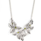 Paparazzi Accessories - Holly Heiress - Green Necklaces a textured collection of silver holly-like leaves are dotted with dainty green rhinestones as they bloom below the collar, invoking a festive spirit. Features an adjustable clasp closure.  Sold as one individual necklace. Includes one pair of matching earrings.