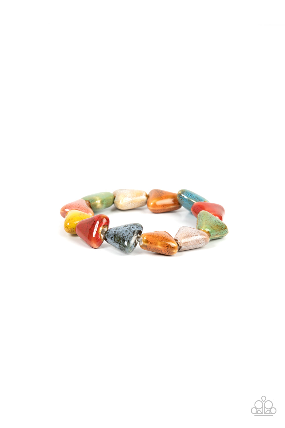 Paparazzi Accessories - SHARK Out of Water - Multi Bracelets painted in distressed multicolored finishes, ceramic beads shaped like shark teeth are threaded along a stretchy band around the wrist for a seasonal flair.  Sold as one individual bracelet.