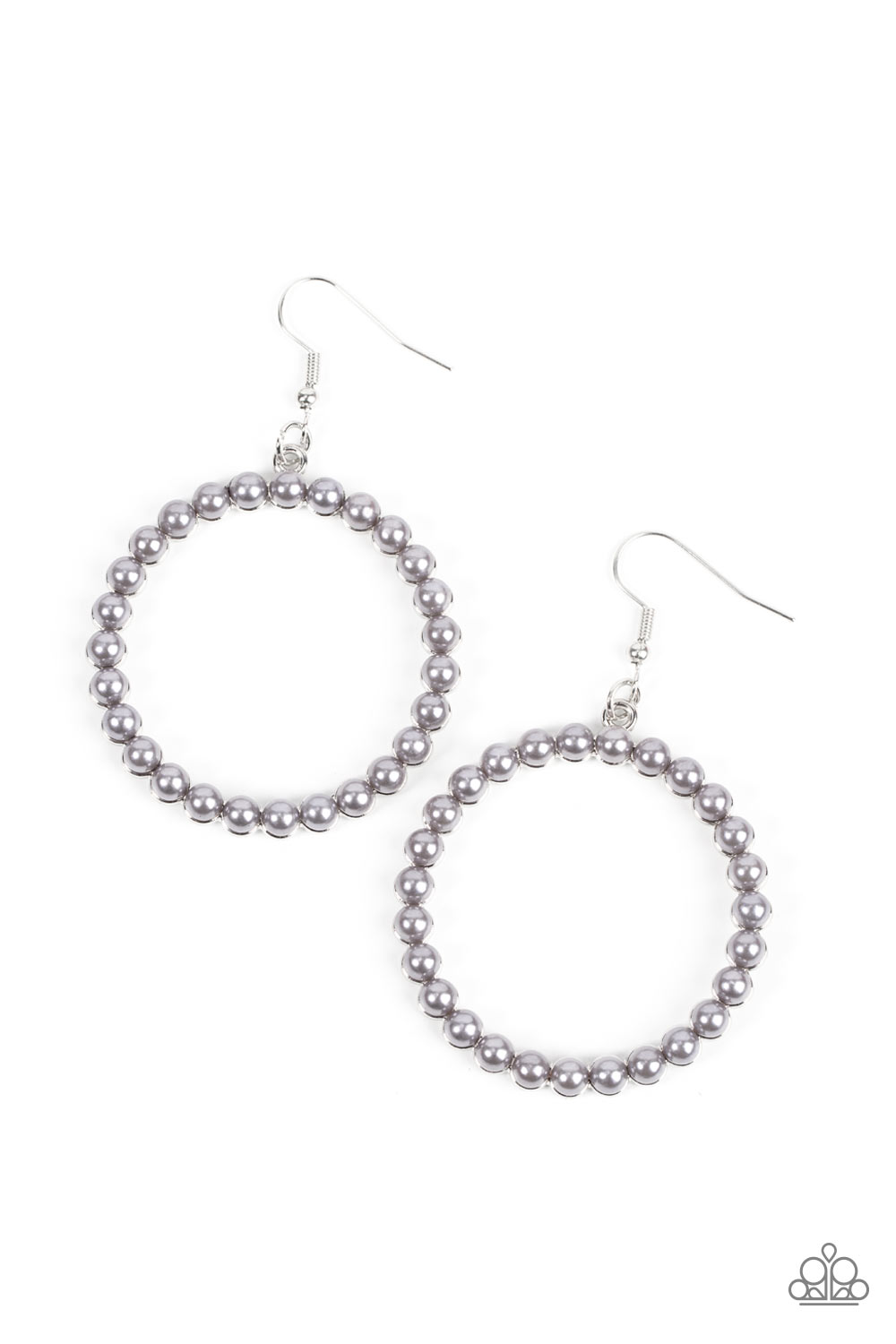 Can I Get a Hallelujah - Silver Pearl Earrings bubbly silver pearls adorn the front of a textured silver hoop, invoking a timeless fashion. Earring attaches to a standard fishhook fitting.  Sold as one pair of earrings.