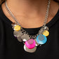 Paparazzi Accessories - Oceanic Opera - Multi Necklaces a summery collection of bent silver discs, multicolored shell-like discs, and silver mandala-like accents cascades from a pair of layered silver chains, resulting in a bubbly and boisterous fringe below the collar. Features an adjustable clasp closure.  Sold as one individual necklace. Includes one pair of matching earrings.