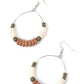 Paparazzi Accessories - Earthy Esteem - Brown Stone Earrings featuring round and disc shapes, an earthy assortment of white, brown, and green stones glides along a dainty wire hoop for an artisan inspired aesthetic. Earring attaches to a standard fishhook fitting.