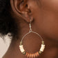 Paparazzi Accessories - Earthy Esteem - Brown Stone Earrings featuring round and disc shapes, an earthy assortment of white, brown, and green stones glides along a dainty wire hoop for an artisan inspired aesthetic. Earring attaches to a standard fishhook fitting.