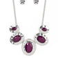 Paparazzi Accessories - Rivera Rendezvous - Purple Necklaces gradually increasing in size, hammered silver oval frames are dotted with faceted plum beads as they delicately link below the collar for a vivacious pop of color. Features an adjustable clasp closure.  Sold as one individual necklace. Includes one pair of matching earrings.
