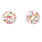 Kaleidoscope Sky - White Seed Bead Earrings a bubbly assortment of dainty multicolored beads spins around the front of an oversized and beveled silver frame, resulting in a boisterous pop of kaleidoscopic color. Earring attaches to a standard post fitting.  Sold as one pair of post earrings.
