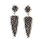 Paparazzi Accessories - Druzy Desire - Silver Rhinestone Earrings featuring asymmetrical and triangular cuts, a pair of black druzy-like accents are encased inside white rhinestone dotted silver frames as they link into a jaw-dropping lure. Earring attaches to a standard post fitting.  Sold as one pair of post earrings.