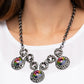 Paparazzi Accessories Hypnotized - Multi Life of the Party Exclusive Necklaces three dramatically oversized oil spill rhinestones are nestled into three textured gunmetal fittings that are connected by oval gunmetal rings, creating a brilliant statement piece. Features an adjustable clasp closure.  Sold as one individual necklace. Includes one pair of matching earrings.