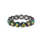 Paparazzi Accessories Number One Knockout - Multi Oil Spill Life of the Party Bracelets faceted oil spill gems are pressed into sleek gunmetal frames. The glittery frames are threaded along stretchy bands, creating a glamorous look around the wrist.  Sold as one individual bracelet.