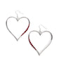 Bewitched Kiss - Red Rhinestone Heart Earrings a section of fiery red rhinestones adorns a curvaceous silver heart frame, resulting in a heart-stopping sparkle. Earring attaches to a standard fishhook fitting.  Sold as one pair of earrings.