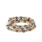 Paparazzi Accessories - Boundless Boundaries - Multi Beaded Bracelets a gritty collection of smooth, studded, and textured gold, gunmetal, and silver beads are threaded along stretchy bands around the wrist, creating dainty layers.  Sold as one set of three bracelets.