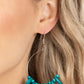 Paparazzi Accessories - Surf Camp - Blue Wooden Earrings separated by dainty Harbor Blue wooden beads, Harbor Blue wooden discs are threaded along a dainty wire hoop for a colorful tropical flair. Earring attaches to a standard fishhook fitting.  Sold as one pair of earrings.