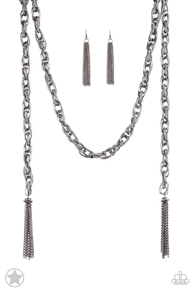 Paparazzi Accessories Scarfed for Attention - Gunmetal Blockbuster Necklaces - Lady T Accessories