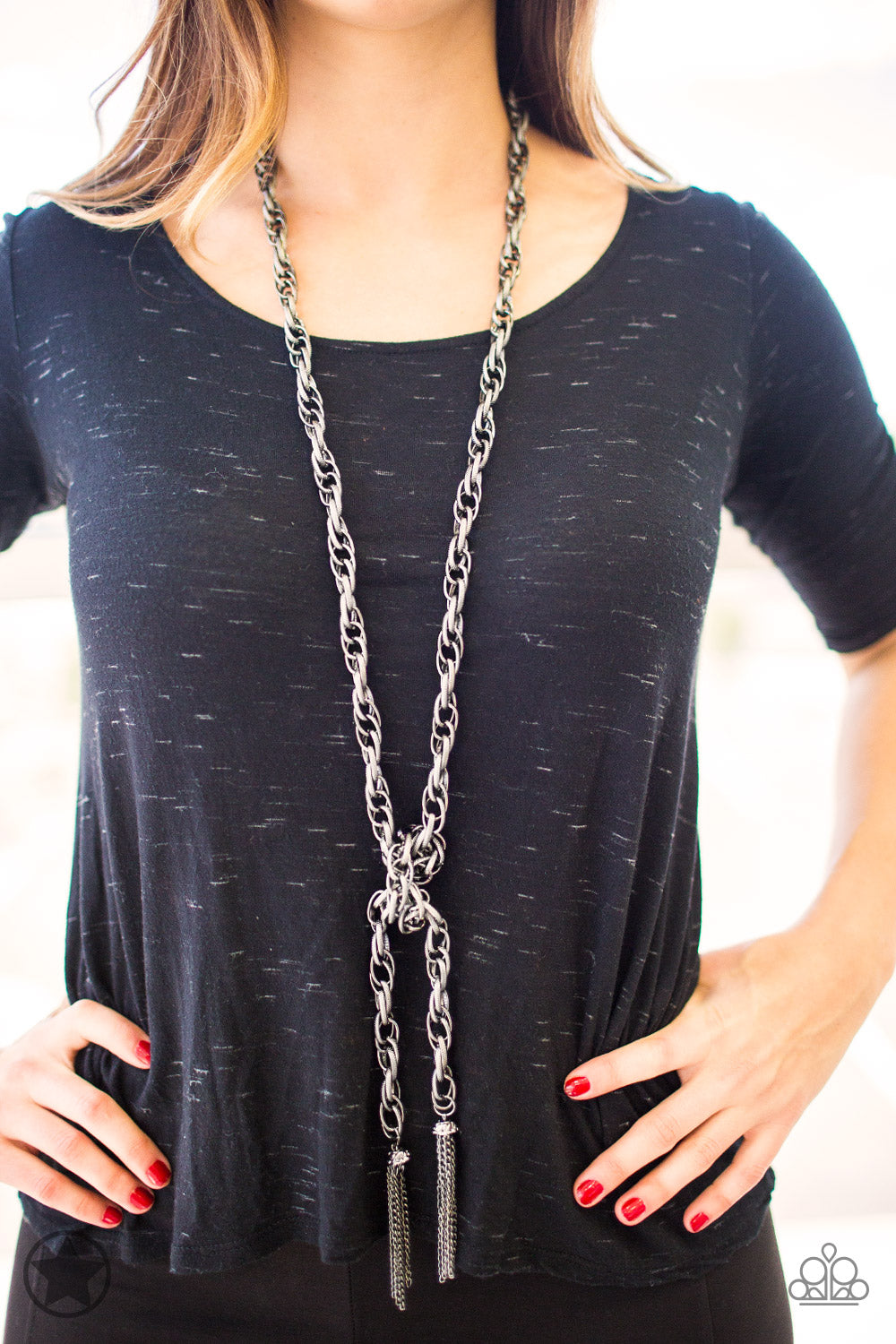Paparazzi Accessories Scarfed for Attention - Gunmetal Blockbuster Necklaces - Lady T Accessories