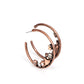 Paparazzi Attractive Allure - Copper Hoop Earrings featuring various cuts and shimmer, mismatched white, copper aurum and coppery rhinestones delicately collect along the bottom of an antiqued copper hoop for a glitzy accent. Earring attaches to a standard post fitting. Hoop measures approximately 1 3/4" in diameter.  Sold as one pair of hoop earrings.