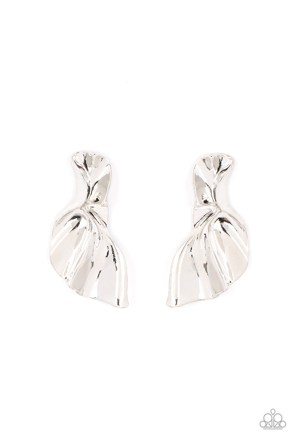 Paparazzi METAL-Physical Mood - Silver Earrings an oversized silver plate curls and ripples into an asymmetrical frame, resulting in a dramatic industrial display. Earring attaches to a standard post fitting.  Sold as one pair of post earrings.