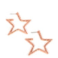 All-Star Attitude - Copper Star Earrings a hammered shiny copper bar delicately folds into a star-shaped hoop, resulting in a stellar metallic shimmer. Earring attaches to a standard post fitting.  Sold as one pair of hoop earrings.