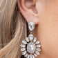Paparazzi Accessories - My Good LUXE Charm - White Rhinestone Earrings bordered in dainty white rhinestones, an oval white gem is pressed into the center of an explosion of white marquise cut rhinestones. The icy frame swings from the bottom of a solitaire teardrop rhinestone, adding flirtatious movement to the jaw-dropping display. Earring attaches to a standard post fitting.  Sold as one pair of post earrings.