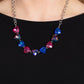 Paparazzi Accessories - Dreamy Drama - Blue EMP 2023 Necklaces a collection of dreamy trilliant-cut rhinestones in iridescent shades of blue and pink fall in line along the collar in a majestic finish. Features an adjustable clasp closure. Due to its prismatic palette, color may vary.  Sold as one individual necklace. Includes one pair of matching earrings.