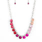 Paparazzi Accessories Rainbow RESPLENDENCE - Pink Rhinestone Necklaces set in bold silver fittings, a rainbow of oversized rhinestones in varying shades of pink sparkles below the collar for an out-of-this-world statement. Features an adjustable clasp closure.  Sold as one individual necklace. Includes one pair of matching earrings.