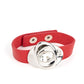 Paparazzi Accessories - Pasadena Prairies - Red Leather Bracelets embellished with an oversized white oval gem, asymmetrical silver frames haphazardly stack into an abstract floral-inspired centerpiece. A smaller white rhinestone attaches the metallic structure to a band of red leather that wraps around the wrist in a flirty finish. Features an adjustable snap closure.  Sold as one individual bracelet.