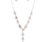Paparazzi Accessories - Forget the Crown - Multi Iridescent Necklaces brilliant white round-cut rhinestones alternate between diamonds and teardrops with an iridescent finish, creating an elegant lariat fit for royalty. Due to its prismatic palette, color may vary. Features an adjustable clasp closure.  Sold as one individual necklace. Includes one pair of matching earrings.